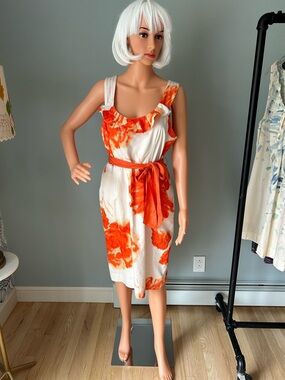 Moulinette Soeurs for Anthropologie Sleeveless Orange Tie-Waist Midi Dress